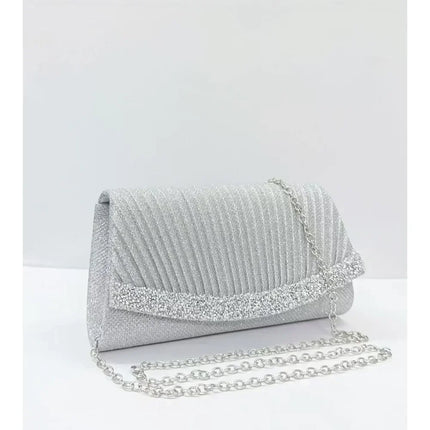 Borsa Clutch Plissettata con Strass, Pochette da Sera Scintillante con Cristalli, Elegante Borsetta da Donna per Cerimonie, Matrimoni e Feste Formali