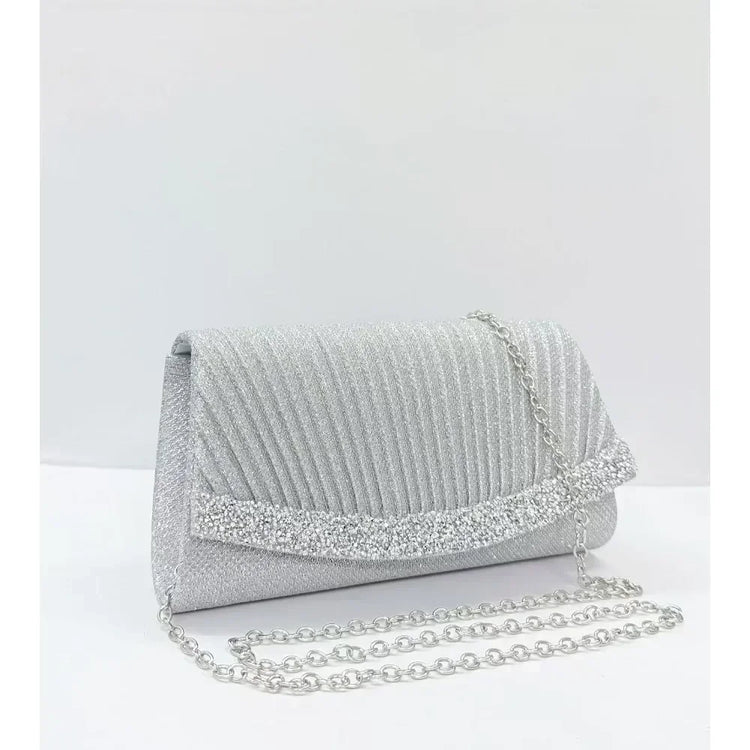 Borsa Clutch Plissettata con Strass, Pochette da Sera Scintillante con Cristalli, Elegante Borsetta da Donna per Cerimonie, Matrimoni e Feste Formali
