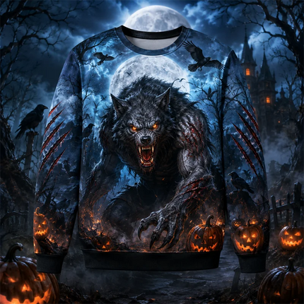 Fashion Castle Ghost Cat Pumpkin Graphic Halloween Sweatshirts Trendy Holiday Wear Long Sleeve Sweater Loose Breathable Pullover