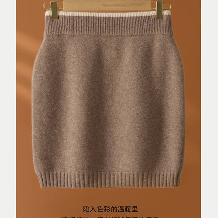 Flat Thickened Hip Hugging Skirt Women's Autumn Winter 100% Merino Wool Knitted Half Skirt Versatile Short Elastic Waist Skirt PlatiNum