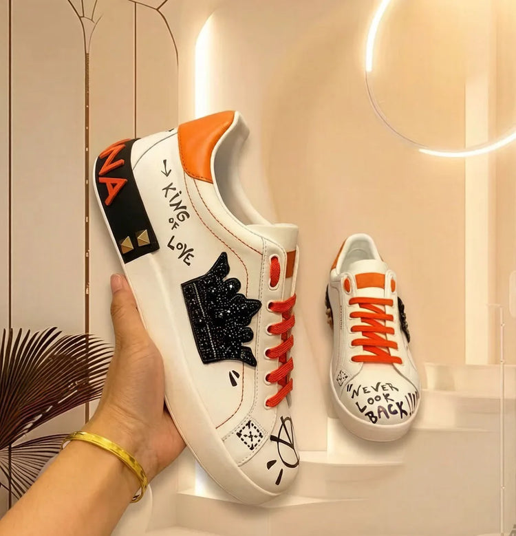 Designer Leather Sneakers Fashion Unisex Casual Platform Casual Comfort Flats Brand Women Outdoor Sport Diamonds White Shoes