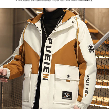 Fashion Men's Hooded Jackets 2026 Spring Autumn Youth High Streetwear Loose Casual Coat Outdoor Zipper Windbreaker Tops Clothing