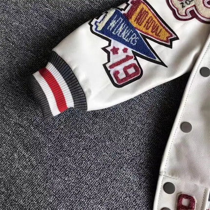 Men's Spring Autumn baseball uniform Retro Trend Men Leather Jacket heavy industry Embroidery white short Coat ins hot sale