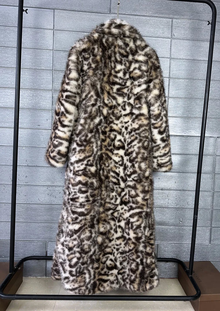 ZADORIN 130cm Long Thicken Lapel Cow Print White Brown Faux Fur Coat Woman Clothing Luxury Fluffy Jacket Winter Fur Coats Woman