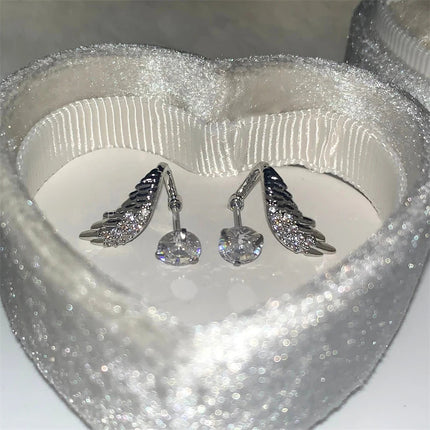 1pcs Silver Color Wing 316L Stainless Steel Ear Bone Nail for Women New Fashion Full of Rhinestone Earrings Accessories for Ear PlatiNum
