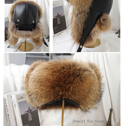 2026 Cap 100% Raccoon Dog Full Fur Fox Fur Hat Men's Fur Ear Protection Winter Thickened and Warm Russian Hat Men's Trend