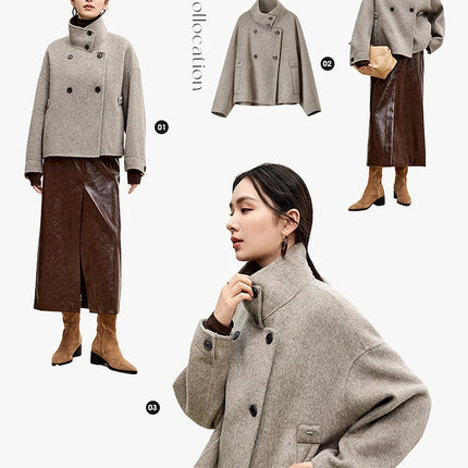 SENTUBILA 100% Wool Winter Jackets for Women Short Coats 2026 Stand Turtleneck Unlined Wool Outerwears Female Clothes W44O56626