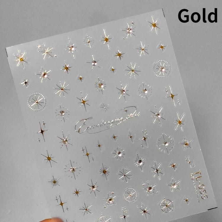 Punk Glitter Powder Blue Pink Star Charm Laser Silver Gold Starlight Rhinestones Moon DIY Nail Art Stickers Manicure Tool Decals