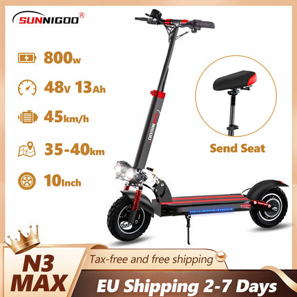 Monopattino elettrico SUNNIGOO per adulti, 10 pollici, fuoristrada, batteria al litio 48V, velocità massima   Monopattino Elettrico Pieghevole con Sedile, 45km/h, Lunga Autonomia, Potente Capacità di Salita, Portatile