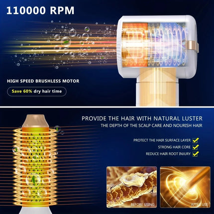 Tinsol 7 In 1 Hair Dryer Brush Brushless High Speed Hair Dryer with Diffuser Ionic Blow Dryer Hot Air Styling Comb Hair Curler