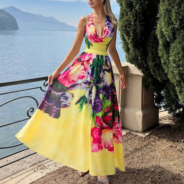 Completo Set Copricostume Elegante da Donna con Volant, Stampa Pittorica, per l'Estate, Sexy, con Body Senza Spalline e Gonna platinumshop