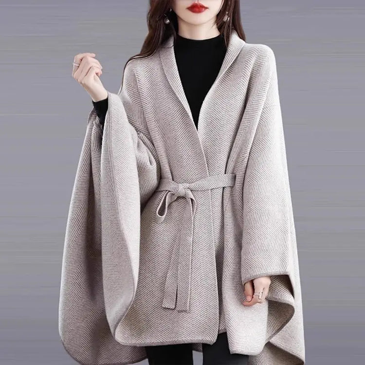 Cloak Shawl Jacket 2026 New Spring And Autumn Sweater Herringbone Lace-Up Loose Knitted Sweater Thickened Cardigan Beige Jackjet