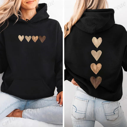Fashion Gothic Love Heart Printed Hoodies Long Sleeve Shirt Vintage Sweatshirts Women's Print Sportwear Pullovers Sweatshirts