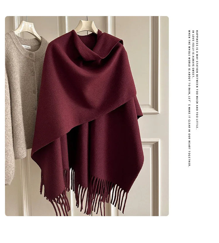 Women Split‑Open Woolen Tassel Poncho Shawl Thick Warm Cape Coat Autumn Winter Travel Photography Outer Wrap