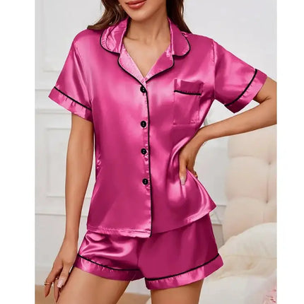 Pigiama da donna in raso di seta estivo Set Top e pantaloncini abbottonati 2 pezzi indumenti da notte colletto dentellato indumenti da notte Loungewear per le donne platinumshop