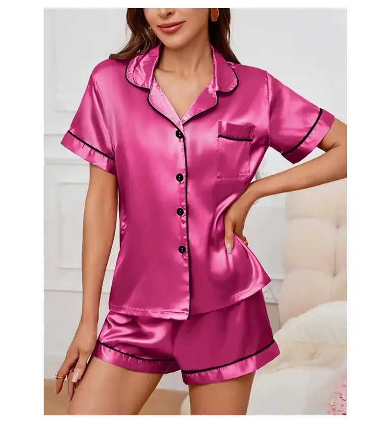 Pigiama da donna in raso di seta estivo Set Top e pantaloncini abbottonati 2 pezzi indumenti da notte colletto dentellato indumenti da notte Loungewear per le donne platinumshop