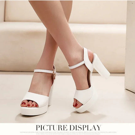 Size 32-43 2024 Genuine Leather Fashion Fish Mouth Women'S High Heel Summer Shoes Dress Sandals Female Woman Sandals Platform PlatiNum
