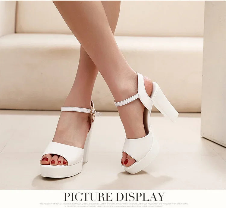 Size 32-43 2024 Genuine Leather Fashion Fish Mouth Women'S High Heel Summer Shoes Dress Sandals Female Woman Sandals Platform PlatiNum