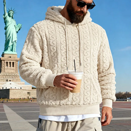 Cross-border Loose Men's Winter Retro Warm Double-Sided Velvet Casual Trend Hooded Pocket High Street Sweater