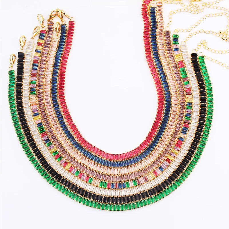 Collana girocollo con zirconi cubici da donna verde di lusso Collana con catena da tennis in cristallo arcobaleno lucido CZ per regalo da donna
