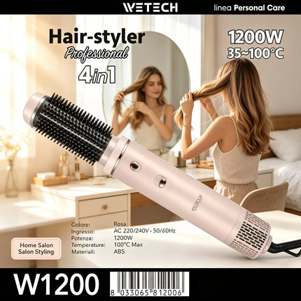 4 In 1 Hot Air Brush Hair Styler 1200W Multi‑Functional Hair Dryer Brush 35‑100℃ Adjustable Temperature Curling Straightening Styling Tool