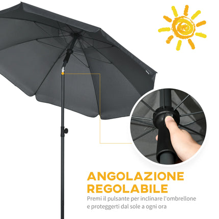 Outsunny Ombrellone da Spiaggia Ø1.8x2 m con Tettuccio Reclinabile a 45°, Ombrellone da Mare con 8 Stecche e Design a 2 Sezioni in Acciaio e Poliestere 160g/㎡, UV50+