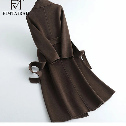 Fimtairah 100% Wool Coat women's Autumn/Winter   coat women's mid-length over the knee   slim   wo new double-sided