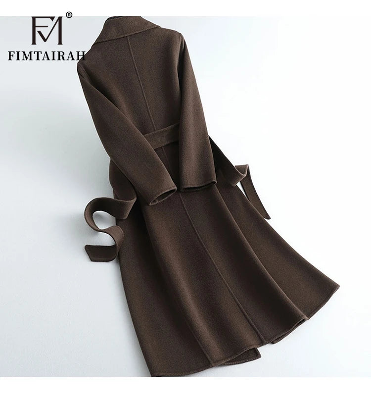 Fimtairah 100% Wool Coat women's Autumn/Winter   coat women's mid-length over the knee   slim   wo new double-sided