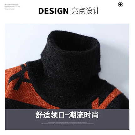 2024 Winter men's flower pattern Sweaters thick O-neck sweater men youth autumn Men's Turtle neck wool Casual Knitwear Pullover