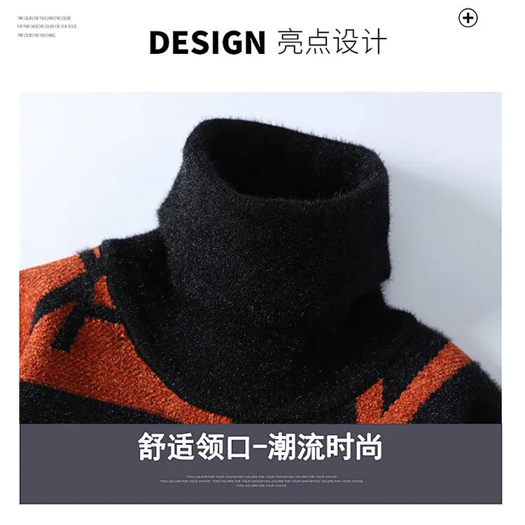 2024 Winter men's flower pattern Sweaters thick O-neck sweater men youth autumn Men's Turtle neck wool Casual Knitwear Pullover