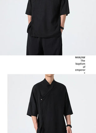 Camicie Estive 2026 da Uomo, Stile Cinese Retrò Tradizionale in Lino Traspirante, Abbigliamento Maschile per Kung Fu e Tai Chi, Bluse Casual Stile Tang