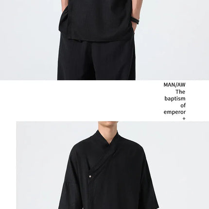 Camicie Estive 2026 da Uomo, Stile Cinese Retrò Tradizionale in Lino Traspirante, Abbigliamento Maschile per Kung Fu e Tai Chi, Bluse Casual Stile Tang