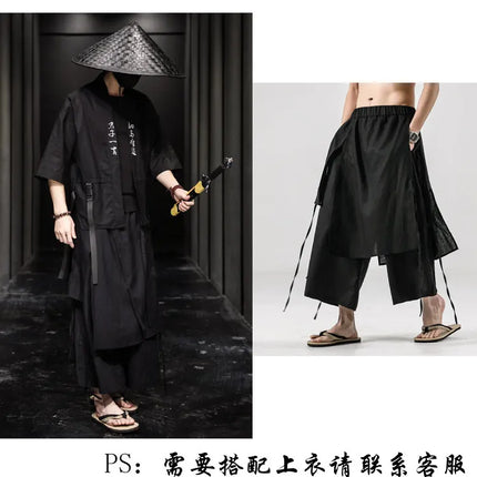 Pantaloni da uomo irregolari in cotone e lino, stile Harajuku, a gamba larga, tinta unita, casual, con elastico in vita, vestibilità ampia, stile punk