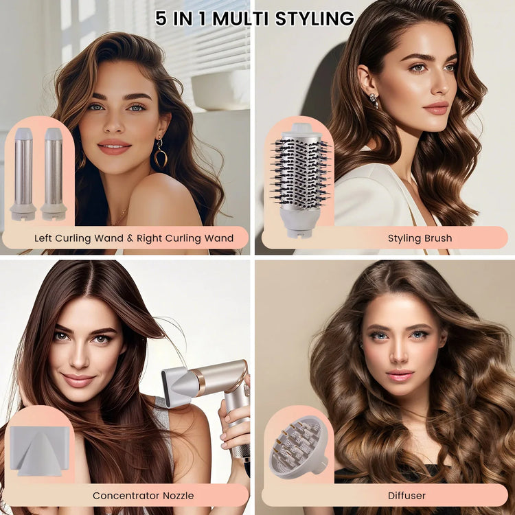 Hatteker Hair Dryer Styler Multi-Function Hot Air Brush Straight/Curly Foldable Blow Combo for Women Travel Lightweight
