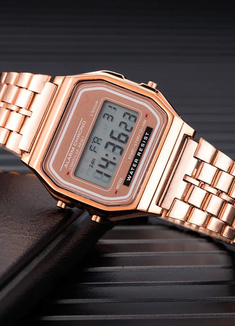Elegante orologio digitale da donna Orologio da polso elettronico da donna d'affari in acciaio inossidabile oro argento Orologio da uomo Zegarek Damski
