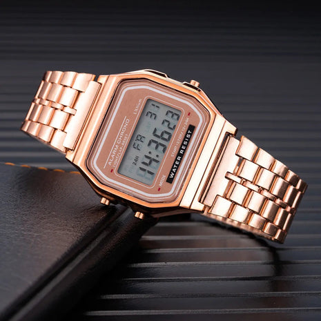 Elegante orologio digitale da donna Orologio da polso elettronico da donna d'affari in acciaio inossidabile oro argento Orologio da uomo Zegarek Damski platinumshop
