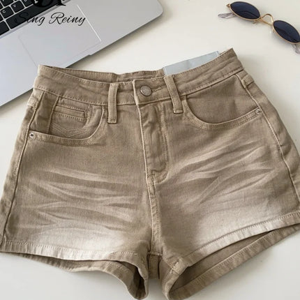 SINGREINY Women's Gradient Denim Shorts, High Quality, Aesthetic, Casual, Comfortable, American Retro Style, Basic, Beach