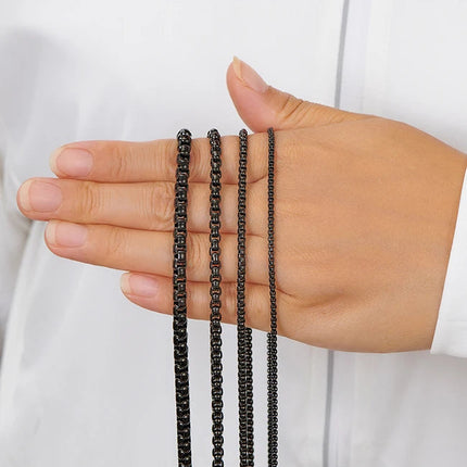 1 Piece 2mm/3mm/4mm/5mm Black Color Box Link Chain Classic Curb Necklace Stainless Steel Jewelry for Men Women PlatiNum