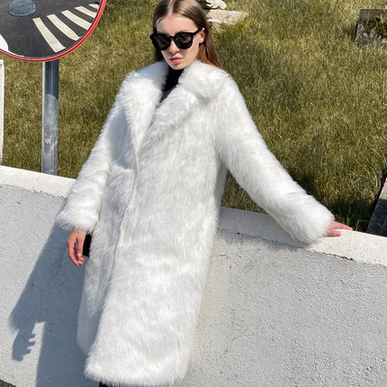 ZADORIN Winter Fluffy Jacket Women Solid Lapel Long Faux Fox Fur Coat Ladies Furry Warm Pink White Jacket Trench Coats Tops