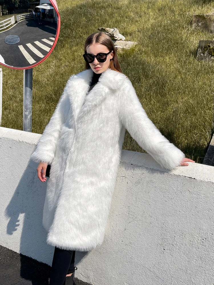 ZADORIN Winter Fluffy Jacket Women Solid Lapel Long Faux Fox Fur Coat Ladies Furry Warm Pink White Jacket Trench Coats Tops