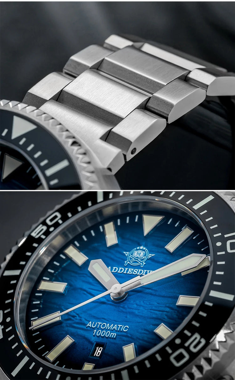 ADDIESDIVE New Men's Automatic Dive Watch Sapphire Crystal 3D Dial Ultra Bright Lume 1000m Water Resistance Men's Business Watch