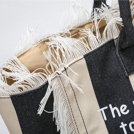 Borsa tote a righe da donna con colori contrastanti Borsa a tracolla con lettere alla moda Borsa da pendolarismo per ascelle di grande capacità