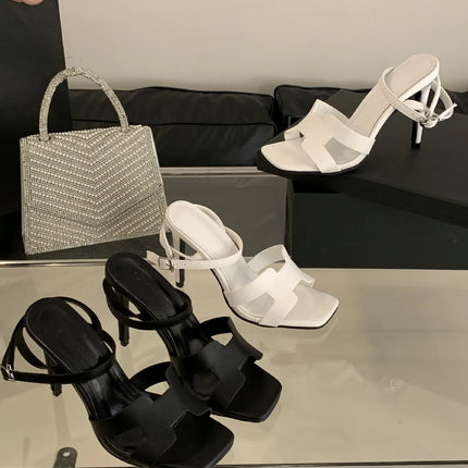 Alionly 2026 New Summer Fashion Open Toe Sandals Women Metal Buckle Narrow Band Thin Low Heel Gladiator Party Shoes