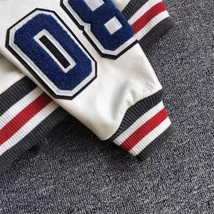 Men's Spring Autumn baseball uniform Retro Trend Men Leather Jacket heavy industry Embroidery white short Coat ins hot sale