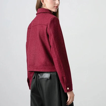 KONDALA Red Bordeaux Loose Jakcets Women Zipper Pockets Short Coats Fashion 2025 Autmn Elegant Bomer Jackets Elegant Outwears