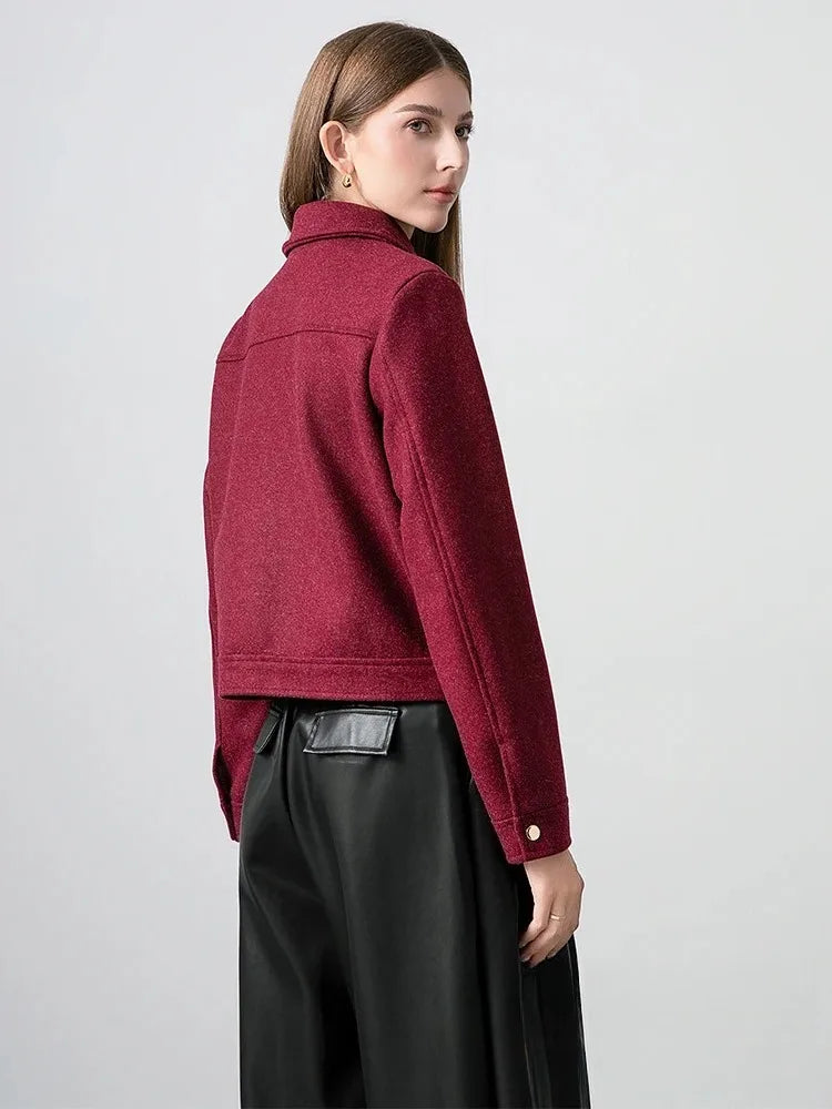 KONDALA Red Bordeaux Loose Jakcets Women Zipper Pockets Short Coats Fashion 2025 Autmn Elegant Bomer Jackets Elegant Outwears