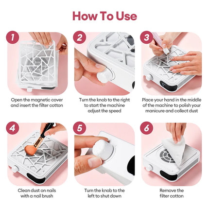 Rechargeable Brushless Turbo Nail Dust Extractor 6000PRM 10‑Speed Adjustable Low Noise Mini Manicure Vacuum for Nail Salon Home Use