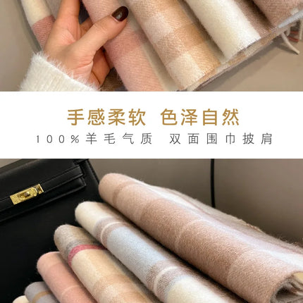 High Quality 100% Pure Wool Scarf Women Classic Chic  Autumn Winter Colorful Plaid Tassel Warm Muffler Female Thermal Shawl Lady