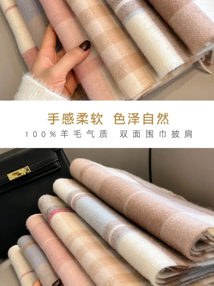 High Quality 100% Pure Wool Scarf Women Classic Chic  Autumn Winter Colorful Plaid Tassel Warm Muffler Female Thermal Shawl Lady