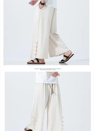Pantaloni di lino in cotone Pantaloni da uomo comodi e traspiranti tinta unita casual Pantaloni larghi a gamba dritta in vita elastica Oversize M-5XL